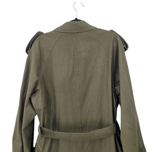Vintage Army Green Military Trench Coat XL Belt Shoulder Tab Warcore Trenchcore - Picture 13 of 14